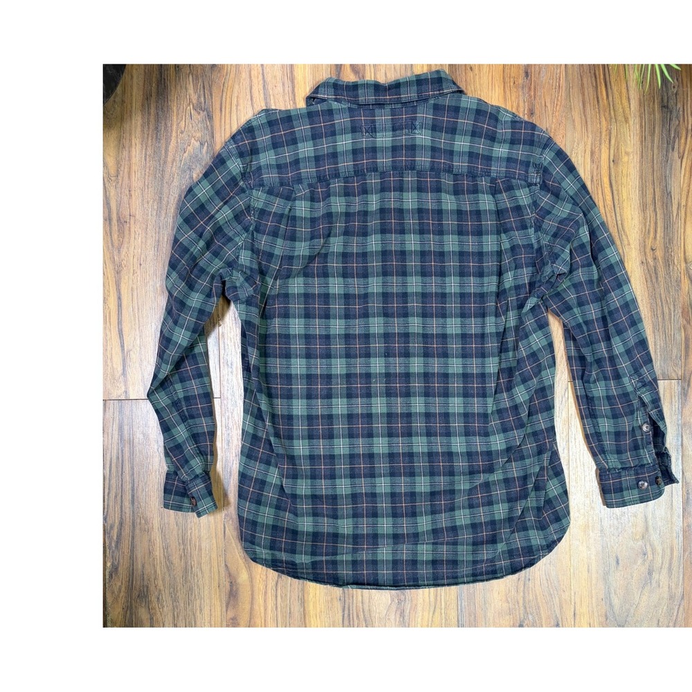 Duluth Trading Co Flannel Shirt Large Green Plaid Outdoor Workwear Rugged Cotton - Picture 3 of 10